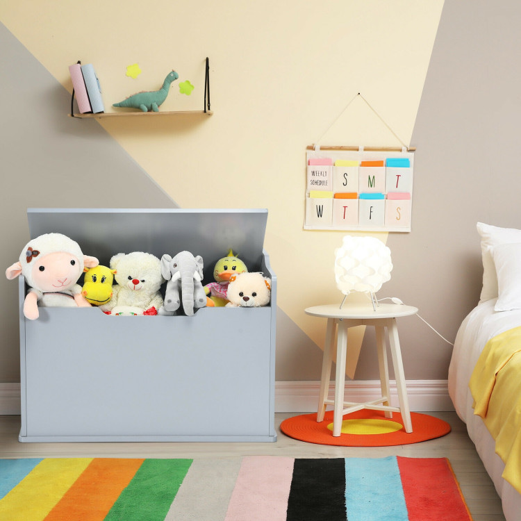 Kids Toy Wooden Flip-top Storage Box Chest Bench with Cushion Hinge-GrayCostway Gallery View 9 of 12
