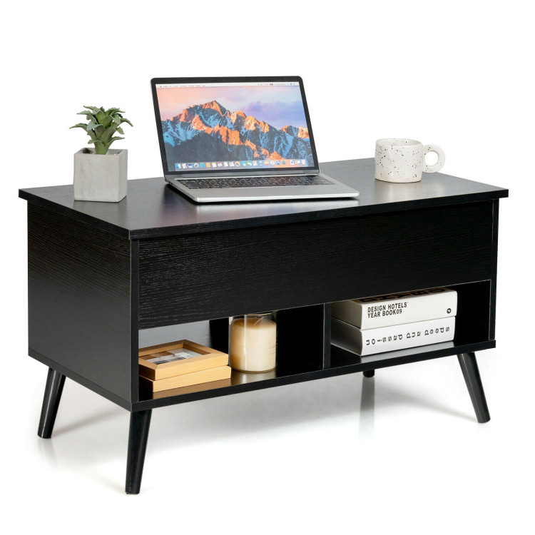 31.5 Inch Lift Top Coffee Table with Hidden Compartment and 2 Storage Shelves-BlackCostway Gallery View 8 of 12