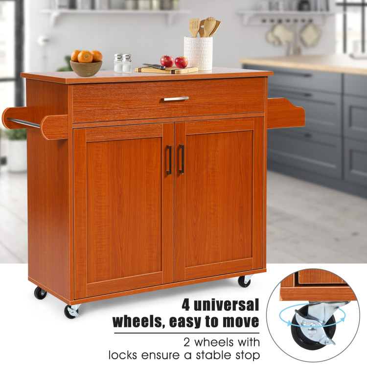 Rolling Kitchen Island Cart with Towel and Spice Rack-CherryCostway Gallery View 5 of 12