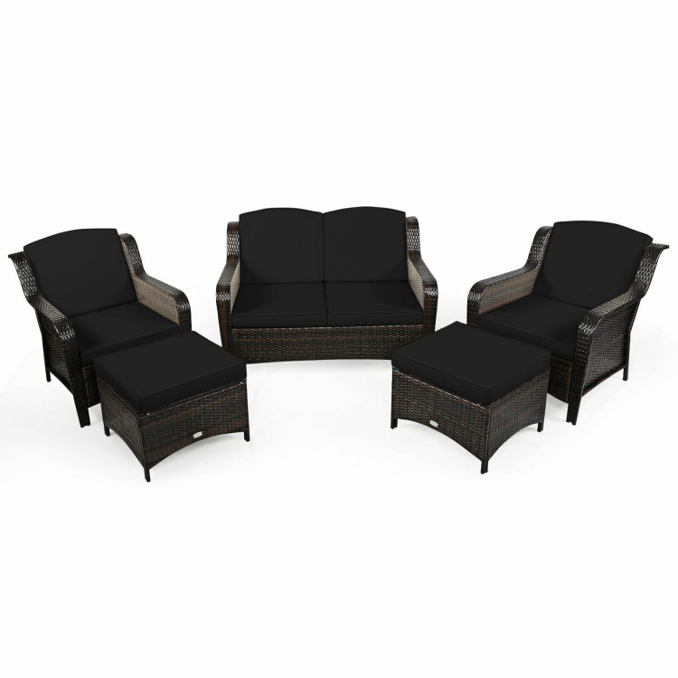 5 Pieces Patio Rattan Sofa Set with Cushion and Ottoman-BlackCostway Gallery View 3 of 12