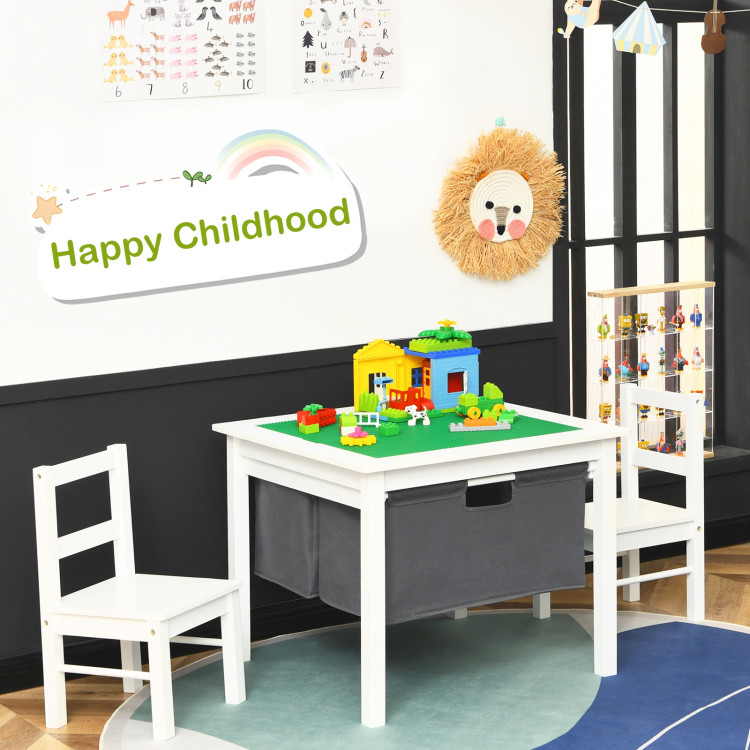 2-in-1 Kids Activity Table and 2 Chairs Set with Storage Building Block Table-WhiteCostway Gallery View 7 of 12