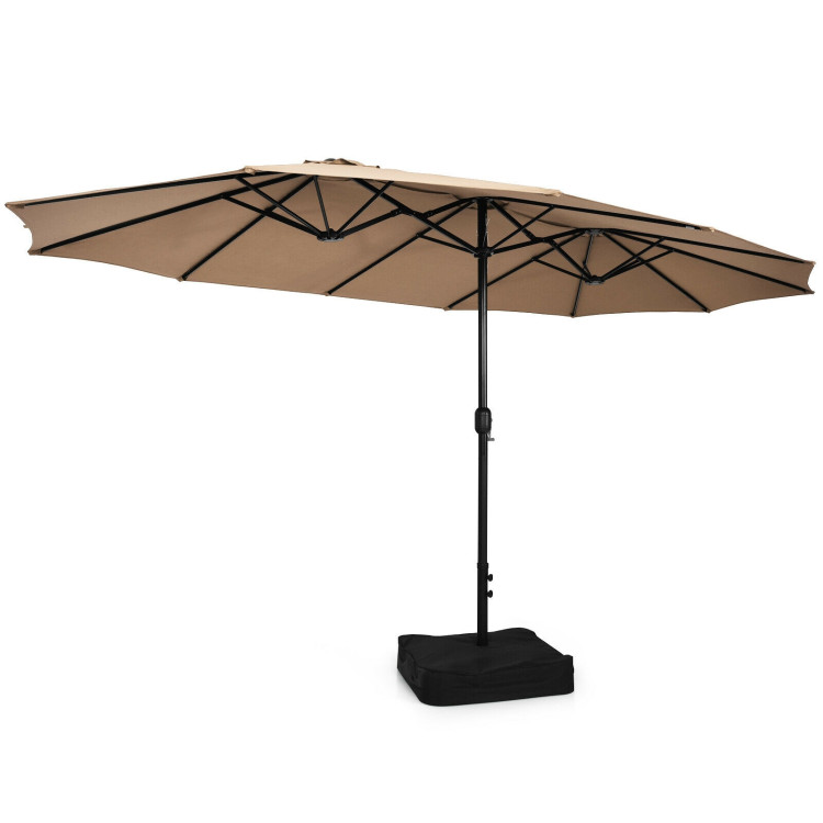 15 Feet Double-Sided Twin Patio Umbrella with Crank and Base-BrownCostway Gallery View 1 of 11