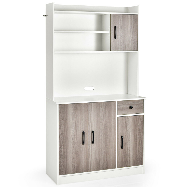 4-Door Freestanding Kitchen Buffet with Hutch and Adjustable Shelves-WhiteCostway Gallery View 1 of 11