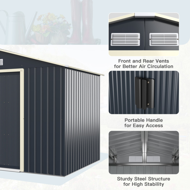 9 x 6 Feet Metal Storage Shed for Garden and Tools-GrayCostway Gallery View 12 of 13