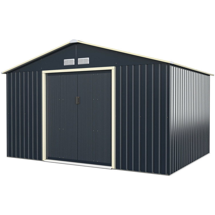 11 x 8 Feet Metal Storage Shed for Garden and Tools with 2 Lockable Sliding Doors-GrayCostway Gallery View 9 of 12