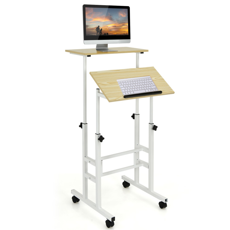 Height Adjustable Mobile Standing Desk with rolling wheels for office and home-NaturalCostway Gallery View 3 of 11