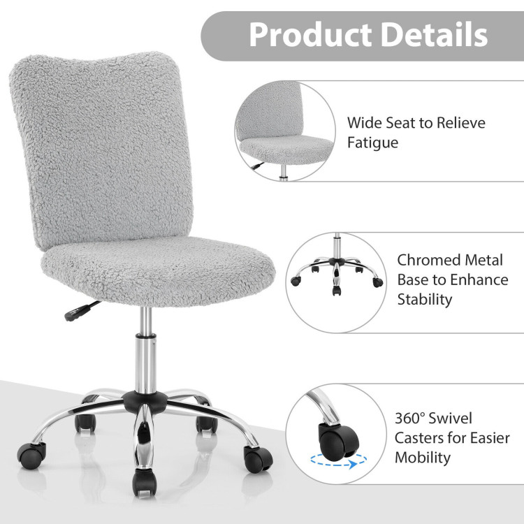 Armless Faux Fur Leisure Office Chair with Adjustable Swivel-GrayCostway Gallery View 12 of 12