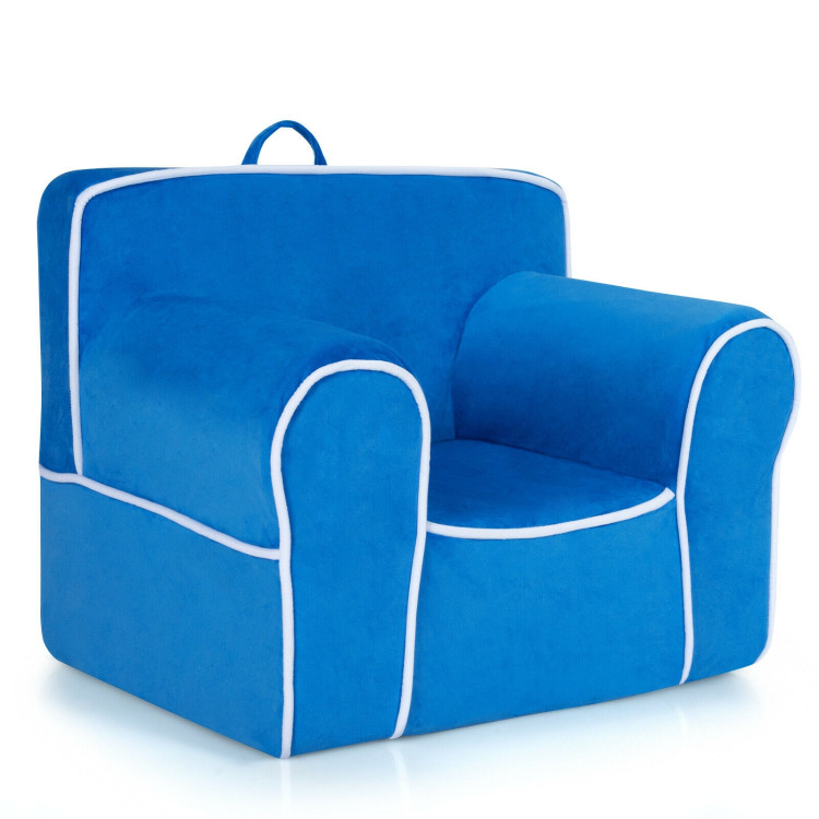 Upholstered Kids Sofa with Velvet Fabric and High-Quality Sponge-BlueCostway Gallery View 1 of 11