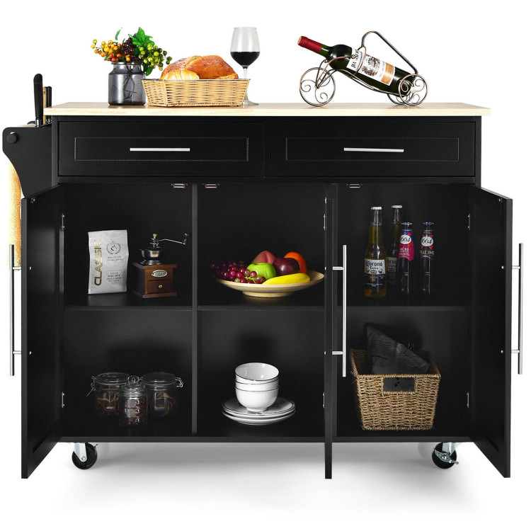 Kitchen Island Trolley Wood Top Rolling Storage Cabinet Cart with Knife Block-BlackCostway Gallery View 8 of 12