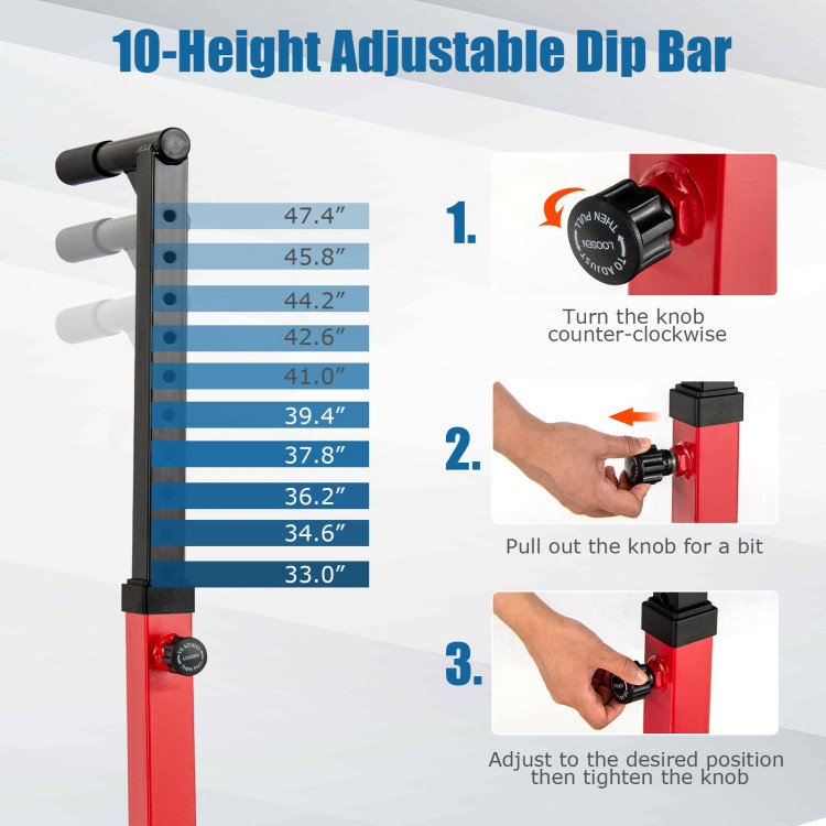 Adjustable Dip Bar with 10 Height Levels-RedCostway Gallery View 11 of 11