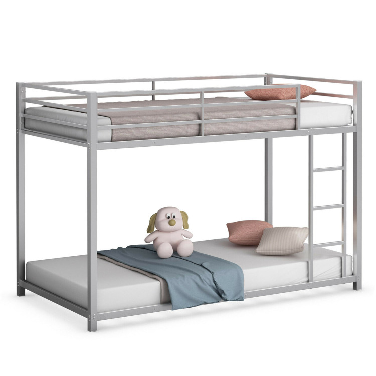 Sturdy Metal Bunk Bed Frame Twin Over Twin with Safety Guard Rails and Side Ladder-SilverCostway Gallery View 10 of 13
