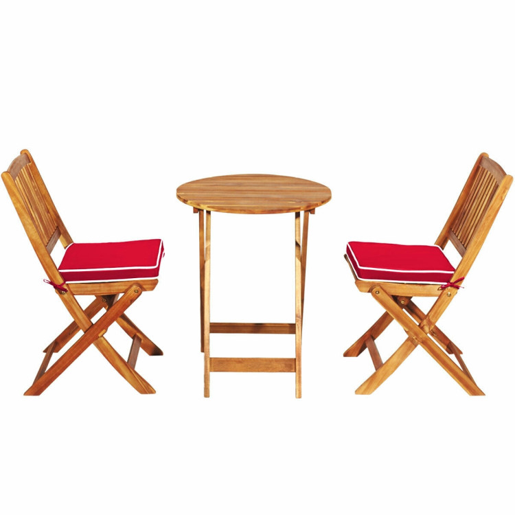 3 Pieces Patio Folding Bistro Set with Padded Cushion and Round Coffee Table-RedCostway Gallery View 10 of 12