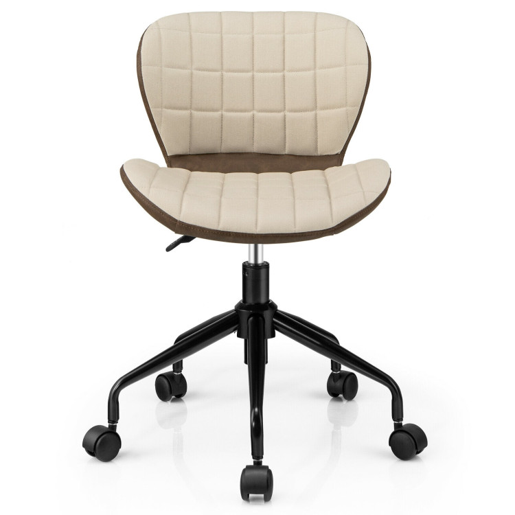 Mid Back Height Adjustable Swivel Office Chair with PU Leather-BrownCostway Gallery View 7 of 11