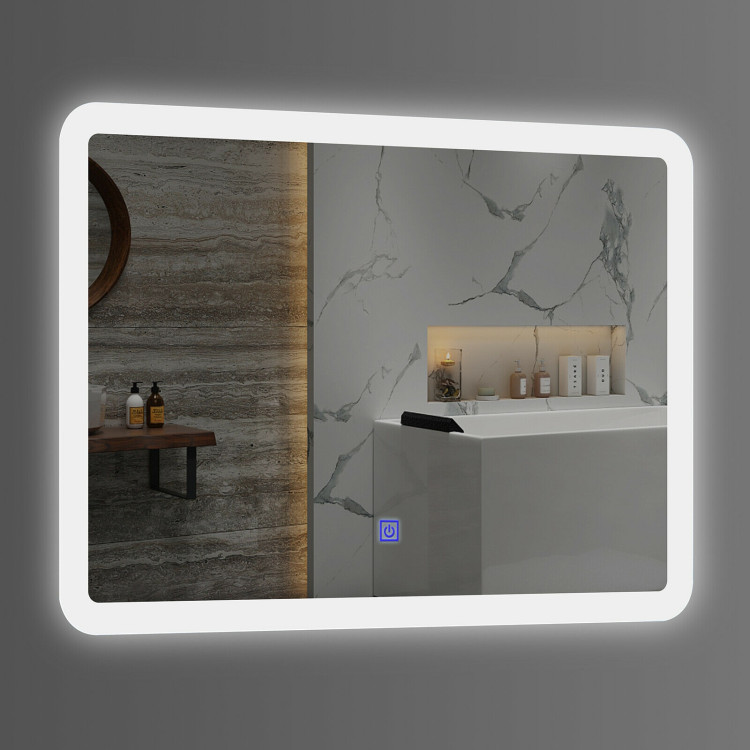 LED Wall-mounted Bathroom Rounded Arc Corner Mirror with TouchCostway Gallery View 7 of 11