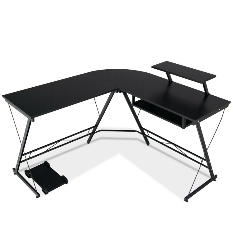L Shaped Computer Desk Home Office Workstation with Movable Monitor Stand-BlackCostway Gallery View 1 of 11
