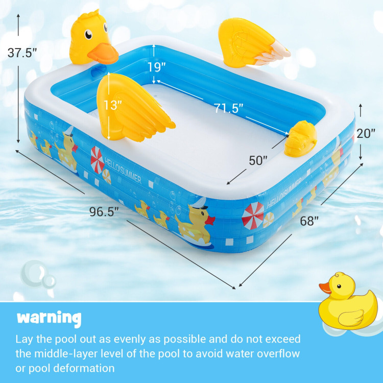 Inflatable Swimming Pool Duck Themed Kiddie Pool with Sprinkler for Age Over 3-BlueCostway Gallery View 4 of 11