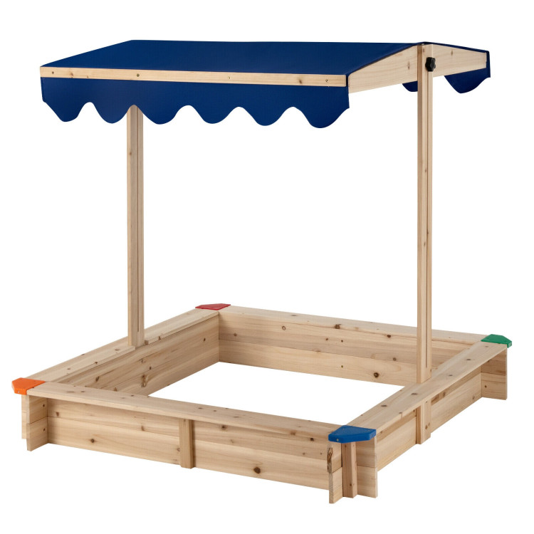 Kids Wooden Sandbox with Height Adjustable and Rotatable Canopy Outdoor PlaysetCostway Gallery View 10 of 12