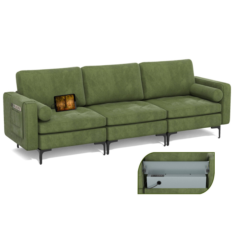 3-Seat Sofa Sectional with Side Storage Pocket and Metal Leg-Army GreenCostway Gallery View 8 of 12