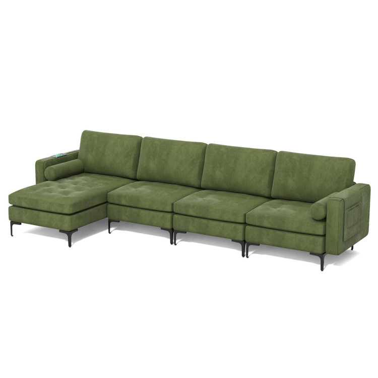 Modular 2-seat/3-Seat/4-Seat L-shaped Sectional Sofa Couch with Reversible Chaise and Socket USB Ports-4-Seat L-shapedCostway Gallery View 7 of 10