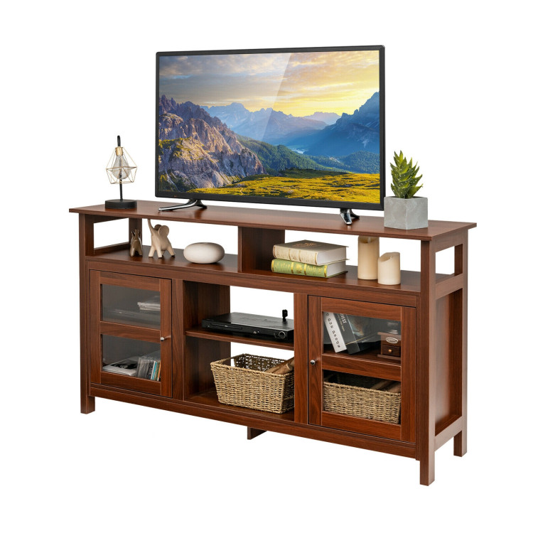 58 Inch TV Stand Entertainment Console Center with 2 Cabinets-WalnutCostway Gallery View 8 of 12