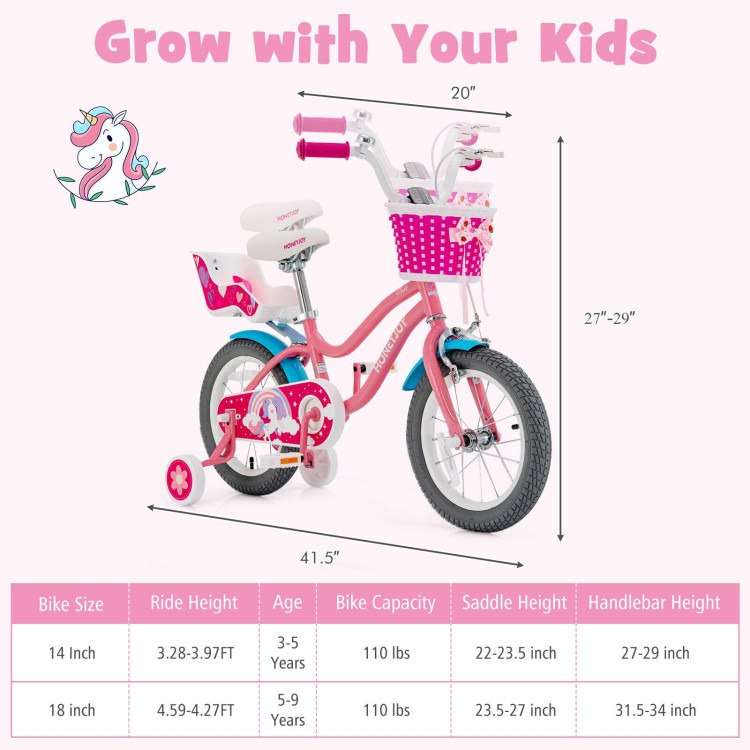 Kids Bicycle with Training Wheels and Basket for Boys and Girls Age 3-9 Years-14"Costway Gallery View 1 of 11