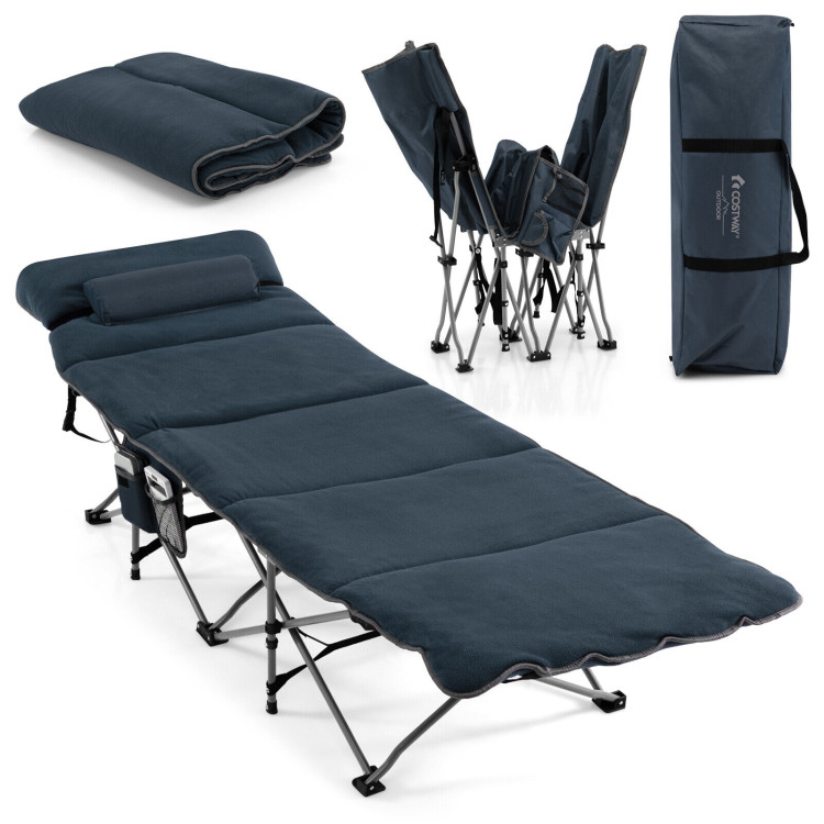 Folding Retractable Travel Camping Cot with Mattress and Carry Bag-BlueCostway Gallery View 4 of 12