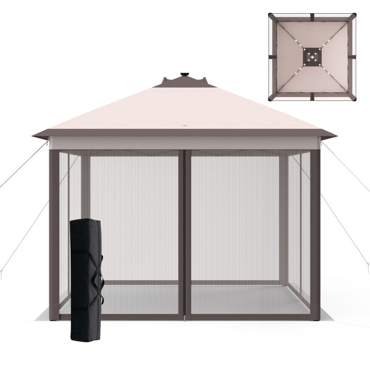 11 x 11 Feet Portable Outdoor Patio Folding Gazebo with Led Lights -BeigeCostway Gallery View 8 of 11