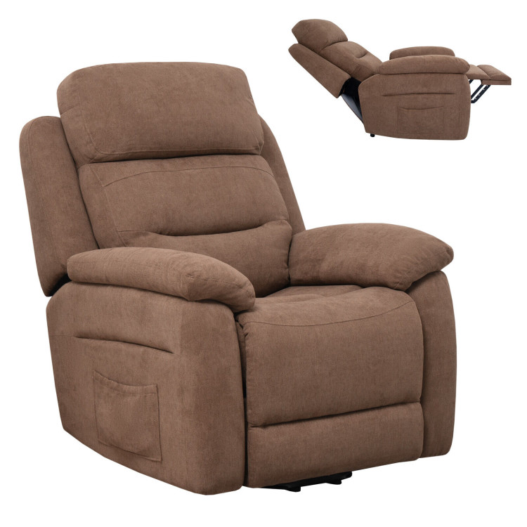 Power Lift Recliner Sofa with Side Pocket and Remote Control-BrownCostway Gallery View 4 of 12