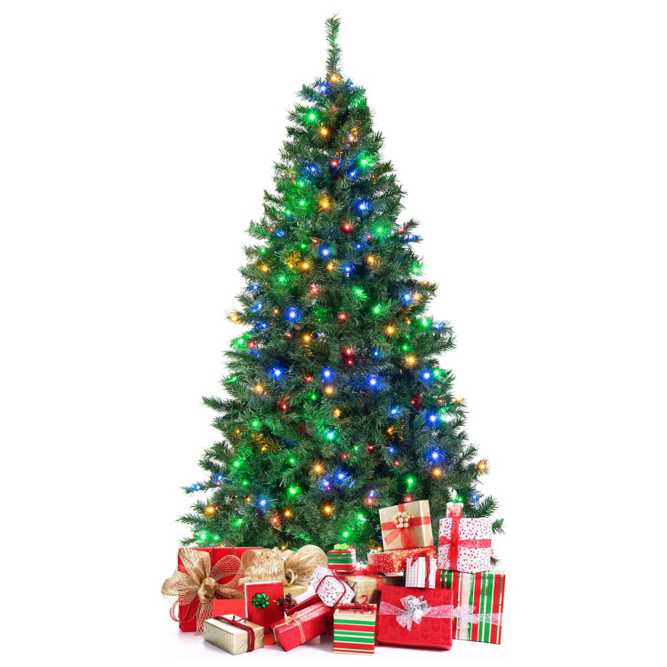 7 Feet Pre-Lit Hinged Christmas Tree with 350 Multi-Color LightsCostway Gallery View 7 of 11