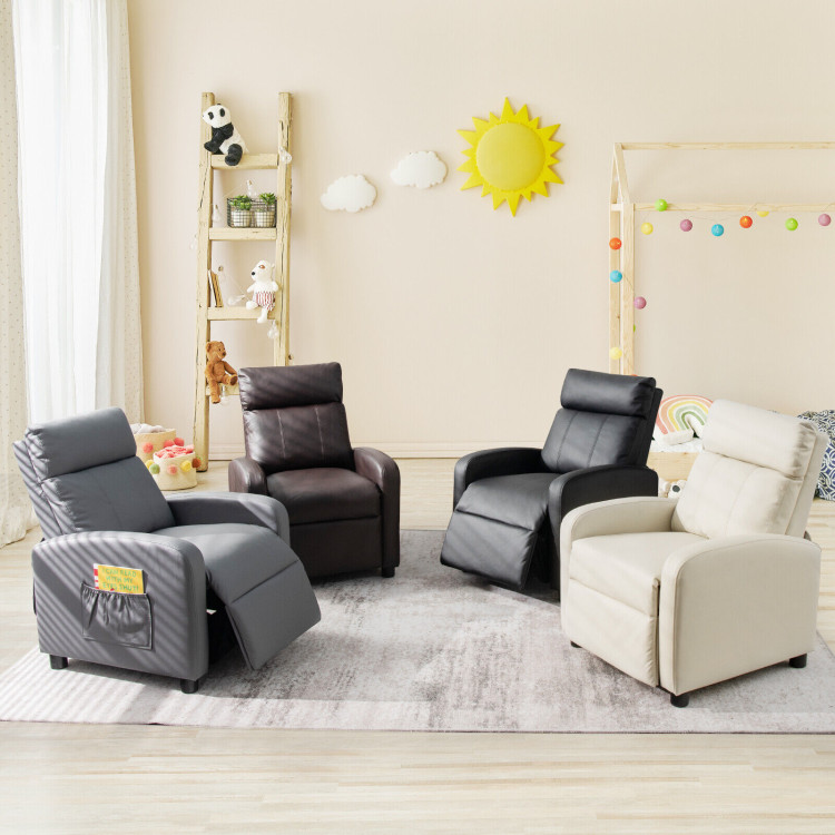 Ergonomic PU Leather Kids Recliner Lounge Sofa for 3-12 Age Group-WhiteCostway Gallery View 8 of 12