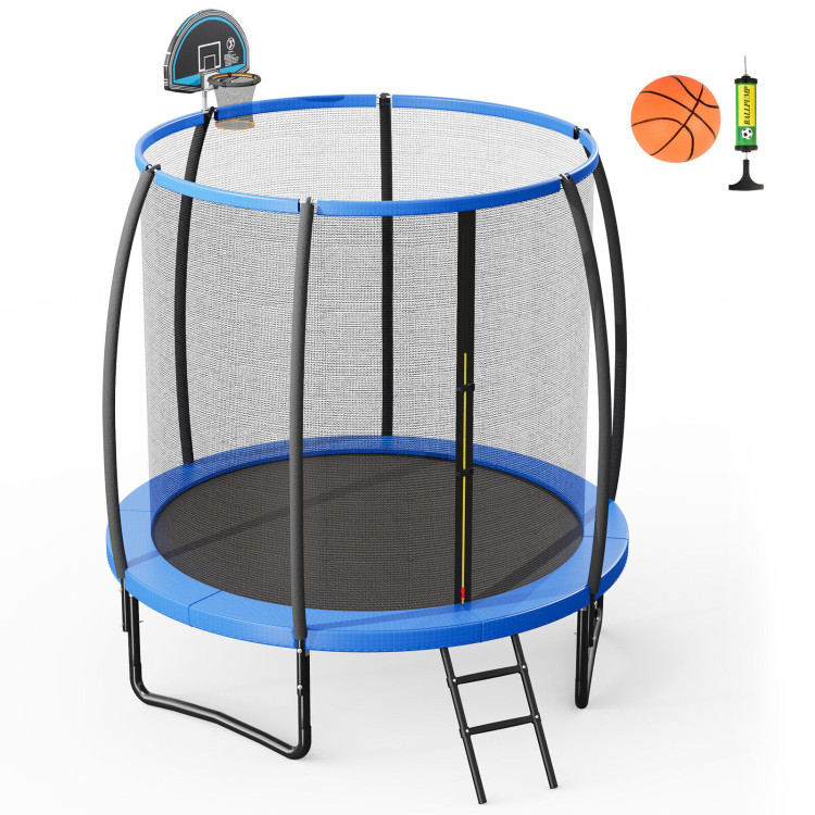 8 Feet Recreational Trampoline with Basketball Hoop and Net LadderCostway Gallery View 4 of 11
