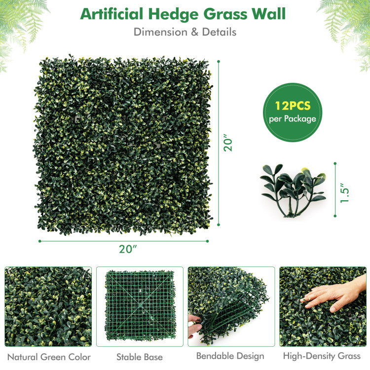12 Pieces Artificial Peanut Leaf Hedges PanelsCostway Gallery View 4 of 10