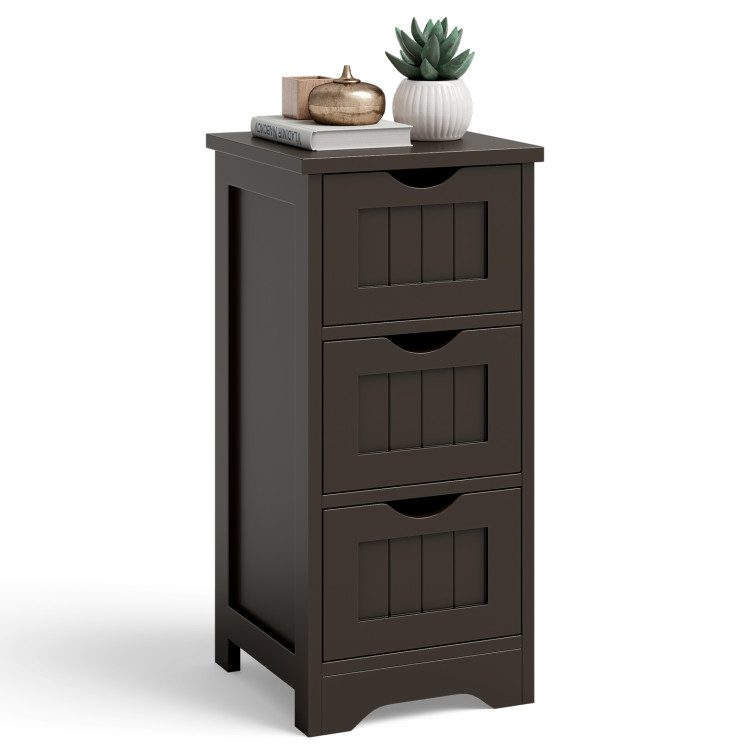 Costway Bathroom Floor Cabinet Side Storage Cabinet with 3 Drawers and 1 Cupboard Grey, Gray