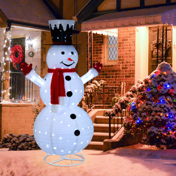 6 Feet Lighted Snowman with Top Hat and Red Scarf-WhiteCostway Gallery View 9 of 12