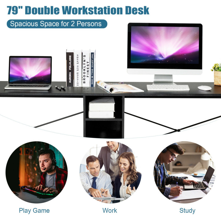 79 Inches Multifunctional Office Desk for 2 Person with Storage-BlackCostway Gallery View 11 of 11