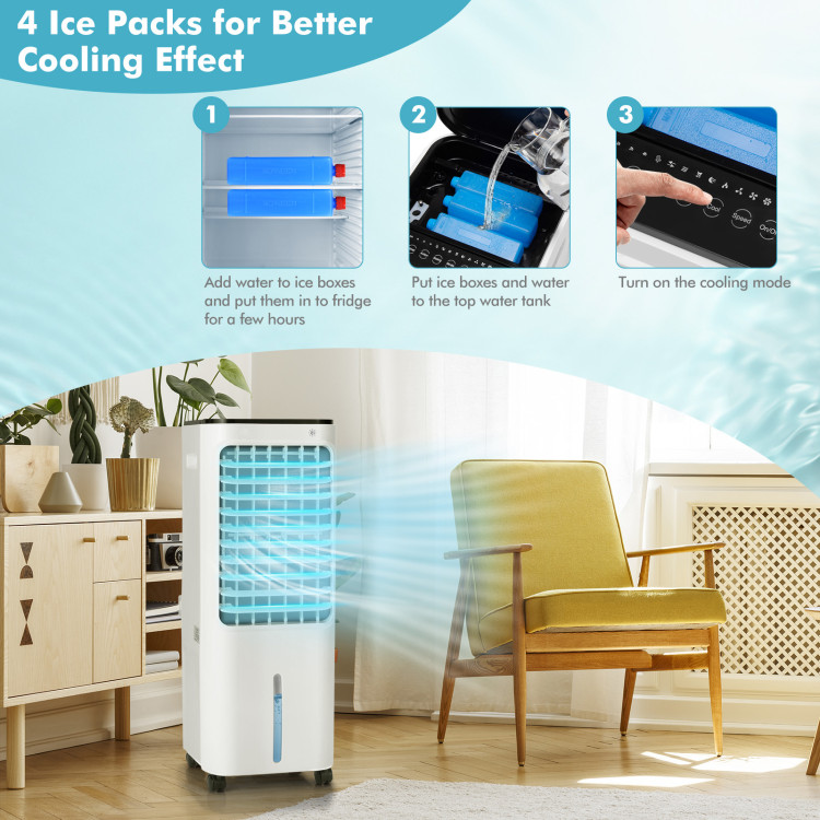4-in-1 Evaporative Air Cooler with 12L Water Tank and 4 Ice Boxes-WhiteCostway Gallery View 11 of 11