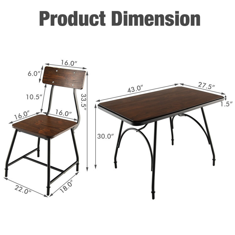 43 x 27.5 Inch Industrial Style Dining Table with Adjustable Feet-Rustic BrownCostway Gallery View 4 of 10