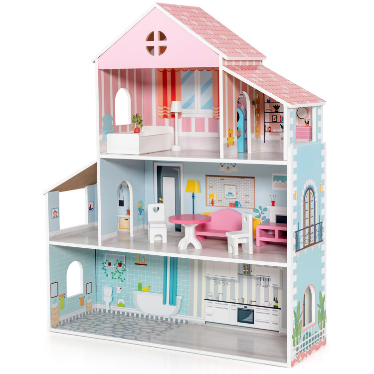 3-Tier Toddler Doll House with Furniture Gift for Age over 3Costway Gallery View 1 of 11