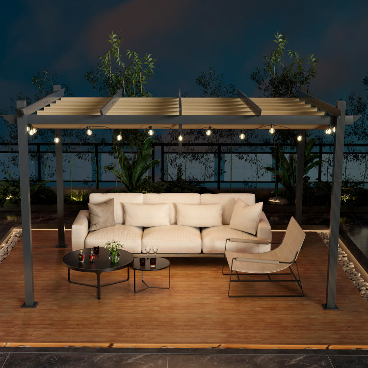 10 x 13 Feet Outdoor Aluminum Retractable Pergola Canopy Shelter - Costway