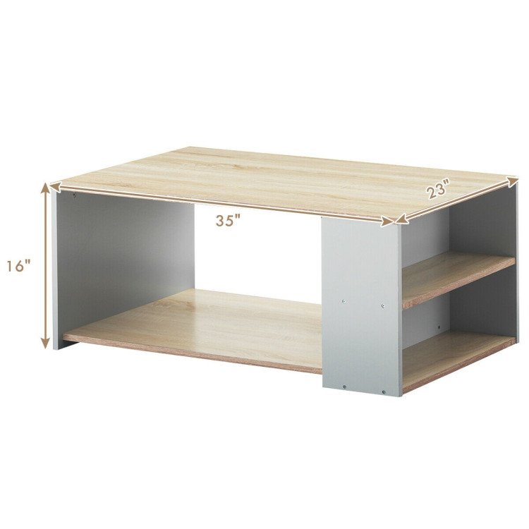 Coffee Table Sofa Side Table with Storage Shelves -NaturalCostway Gallery View 4 of 10