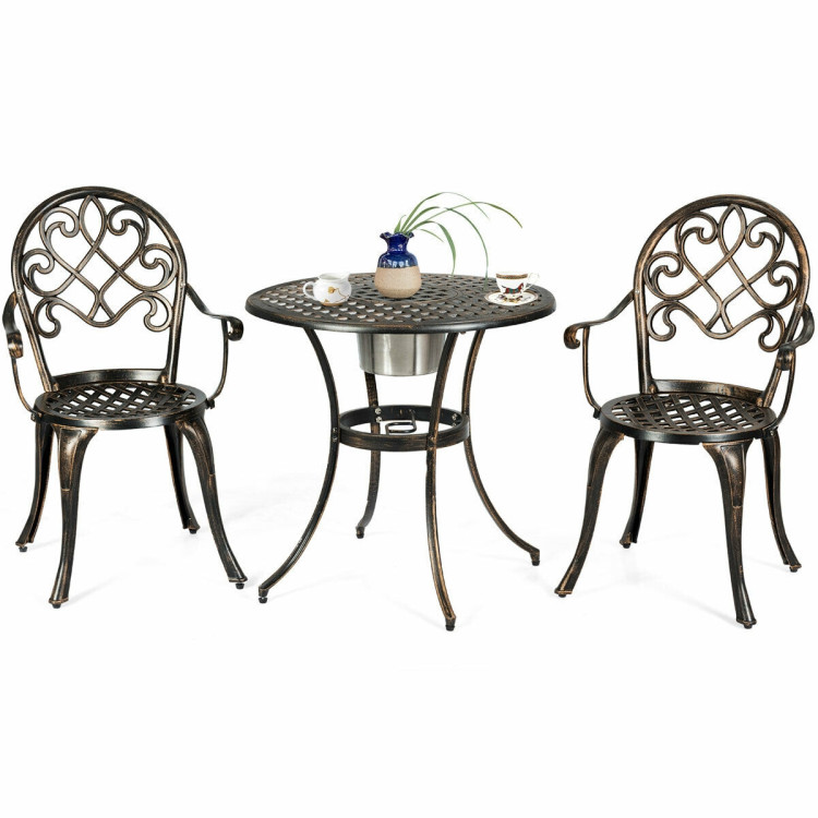 3 Pieces Outdoor Set Patio Bistro with Attached Removable Ice BucketCostway Gallery View 9 of 12