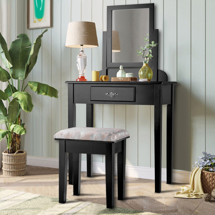 Vanity Dressing Table Stool Set with Large Makeup Mirror - Gallery View 1 of 10