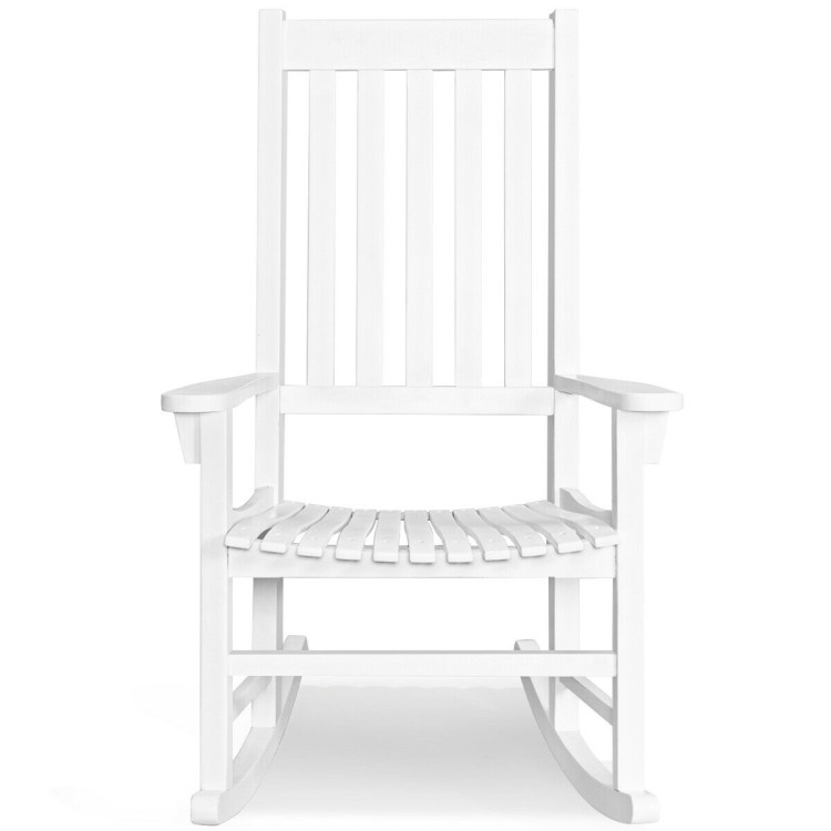 Indoor Outdoor Wooden High Back Rocking Chair-WhiteCostway Gallery View 8 of 12