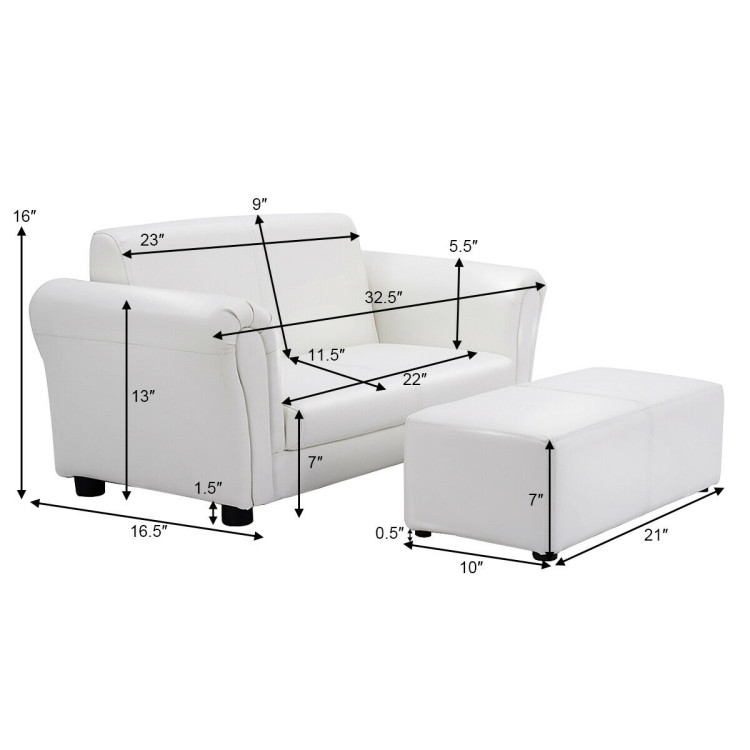 Soft Kids Double Sofa with Ottoman-WhiteCostway Gallery View 4 of 12