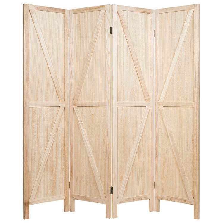 4 Panels Folding Wooden Room Divider-NaturalCostway Gallery View 9 of 12