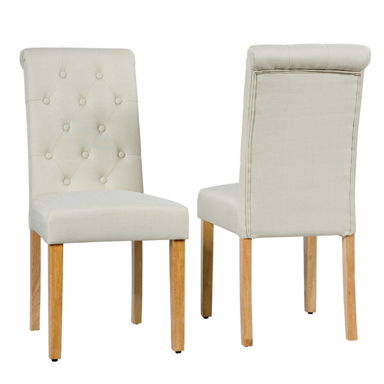 2 Pieces Tufted Dining Chair Set with Adjustable Anti-Slip Foot Pads-BeigeCostway Gallery View 7 of 12