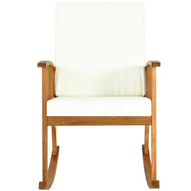 Outdoor Acacia Wood Rocking Chair with Detachable Washable CushionsCostway Gallery View 6 of 12
