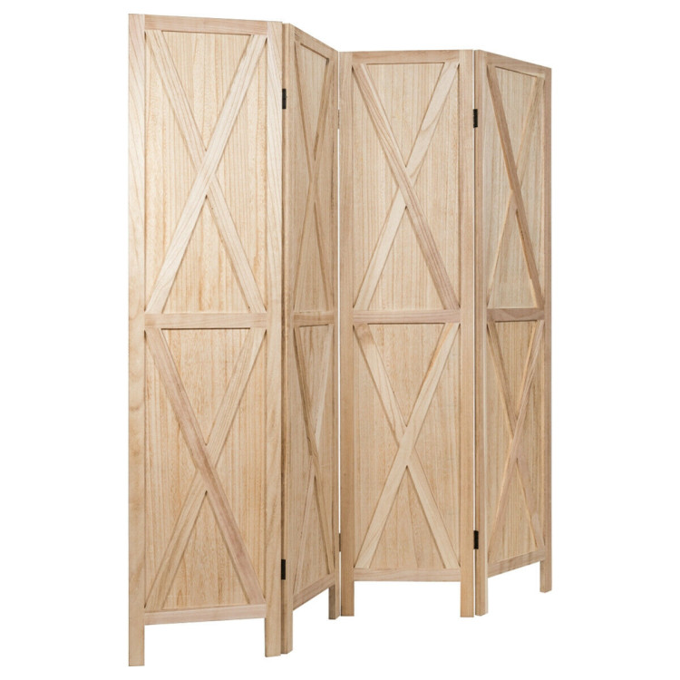 5.6 Ft 4 Panels Folding Wooden Room Divider-NaturalCostway Gallery View 8 of 12