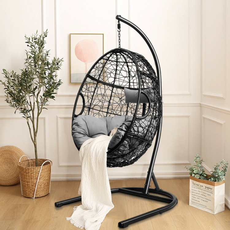 Hanging Cushioned Hammock Chair with Stand -GrayCostway Gallery View 12 of 12