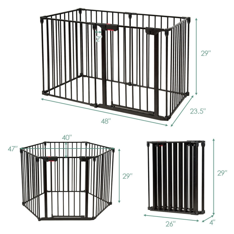 6 Panel Wall-mount Adjustable Baby Safe Metal  Fence Barrier-BlackCostway Gallery View 4 of 12